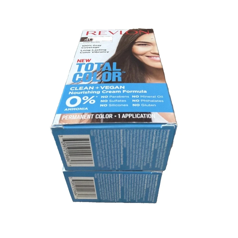 2x Revlon Total Color Permanent Hair Dye 40 Dark Brown, Clean & Vegan, Rare, HTF